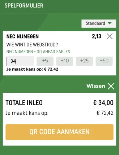 Spelformulier Sportweddenschappen bij Toto Winkel